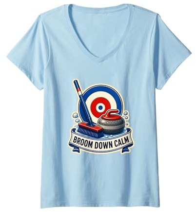 Women's Broom Down Calm Curling V-Neck T-Shirt