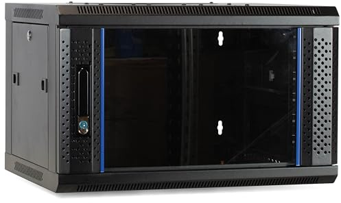 DSIT 6HE Netzwerkschrank (Serverschrank) 19 Zoll Wandmontage - mit Glastür (BxTxH) 600 x 450 x 367mm - Schwarz - Traglast 60 kg
