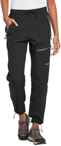 baleaf Damen Outdoorhose Wanderhose Wasserdicht Schnelltrocknend Leicht Trekkinghose Capris UV Schutz UPF 50 Funktionshose mit Reißverschlusstasche Regular Version Schwarz L