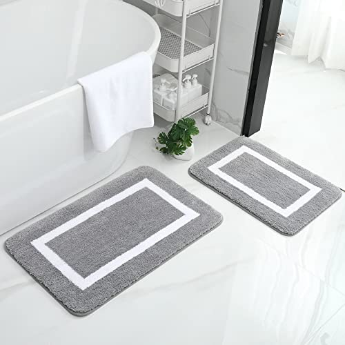 Homaxy Badezimmerteppich Set rutschfest Badematten Weiche Mikrofaser Flauschige Badteppich Badvorleger Set 2 teilig – 40 x 60 cm+ 50 x 76 cm, Grau