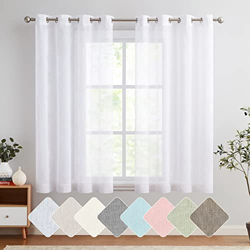 TOPICK Vorhänge Wohnzimmer Gardinen mit Ösen Curtains Living Room Gardinenschals Schlafzimmer H160XB140 cm, Ösenschal 2er Set Vorhang transparent Leinenoptik Übergardinen Ösenvorhang Gardinen Weiß