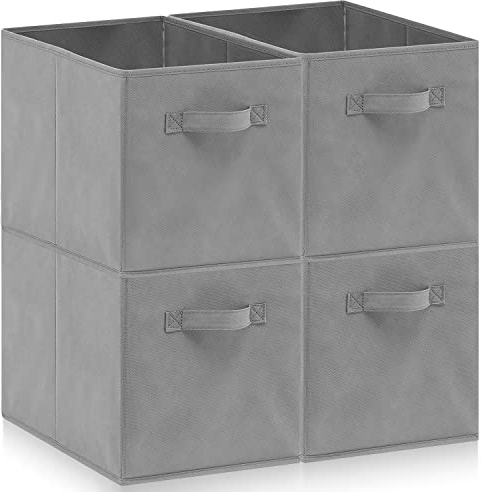Amazing Tour 4 PCS Cube Storage Boxes 33x38x33 Foldable Fabric with Handles Collapsible for Home Office Nursery Organiser - Clothes Basket Containers, Gray