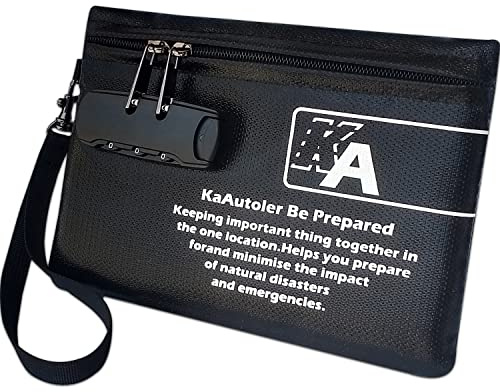 KaAutoler Small Fireproof Bag with Lock, Waterproof Money Bag with Zipper Pouch Envelope Container for Cash, Keys, Jewelry and Other Valuables