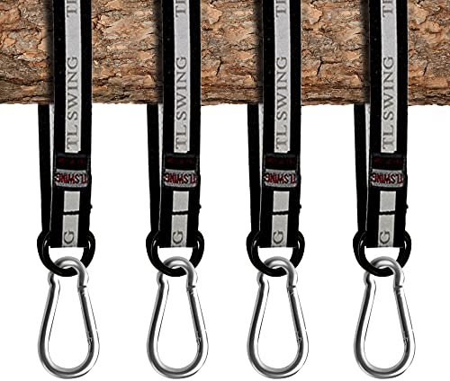 Lot de 4 sangles de suspension robustes pour balançoire d'arbre, 55 cm, peut supporter 200 kg avec mousqueton, parfait pour balançoire d'arbre, balançoire en corde, hamac, planche