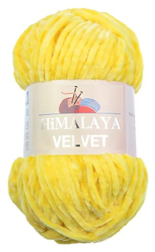 Strickfein Himalaya Velvet Wolle - 100% Micro-Polyester, 100g / 120m, Stärke 6 Super Bulky, Nadeln 8mm, Ideal für Pullover, Schals, Mützen & Heimtextilien (Gelb)