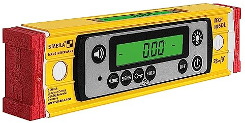 STABILA Digitalt vattenpass TECH 196 DL, 23 cm, vatten- och dammtät enligt IP 67, 2 digitala skärmar, kalibreringsfria, visningslägen: °,%, mm/m, in/ft, väska