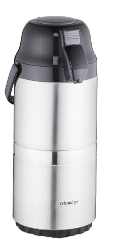 Relaxdays Pumpkanne 3 l, für Kaffee, Pumpkopf & Druckknopf, Büro, Gastronomie, Edelstahl & Kunststoff, silber/schwarz