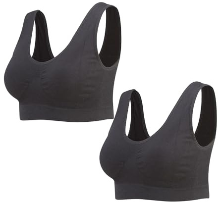 Lemef 2-Pack Seamless Sports Bra Wirefree Yoga Bra with Removable Pads for Women (4X-Large, 2*Black)