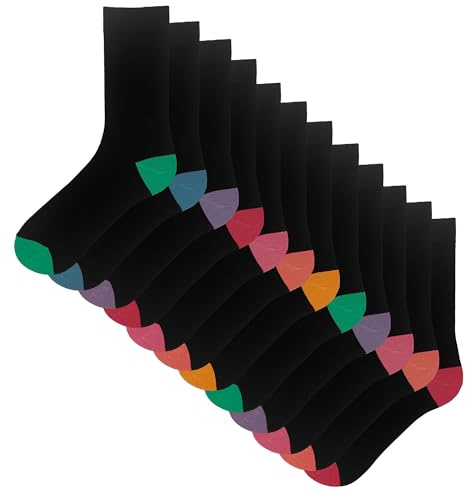 Lot de 12 paires de chaussettes pour femme Talon et orteils colorés Haut côtelé formel et décontracté Multipack doux respirant élasthanne stretch Taille 37-41