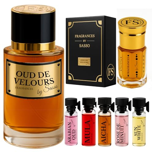Parfum OUD DE VELOUR - FRAGRANCES BY SASSO - Coffret Luxe - Extrait De Parfum 50ml + Musc 3ml + 2 Échantillons OFFERT - Coffret Cadeau Homme Et Femme - Collection Privee