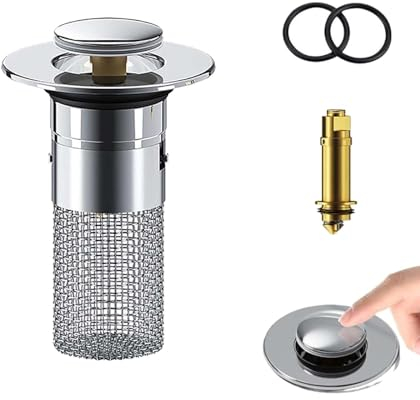 Waschbeckenstöpsel mit Sieb, 34-40mm Bodenablauf Filter aus Edelstahl Abflussstopfen mit Sieb Abflusssieb Dusche Stöpsel Waschbecken, Pop Up Bodenablauffilter aus Edelstahl Abflussfilter Waschbecken
