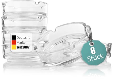 BigDean 6 Stück Aschenbecher Glas stapelbar spülmaschinengeeignet – stabiler Aschenbecher für Haushalt und Gastronomie – nutzbar für Innen- & Außenbereich
