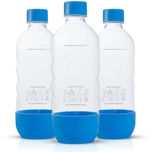 Ersatz-Sprudelwasserflaschen für SodaStream, 1 Liter, BPA-frei und auslaufsicher (kompatibel mit Fizzi, One Touch, Jet, Source, Play, Genesis, Power-Modellen), 3 Stück (blau)