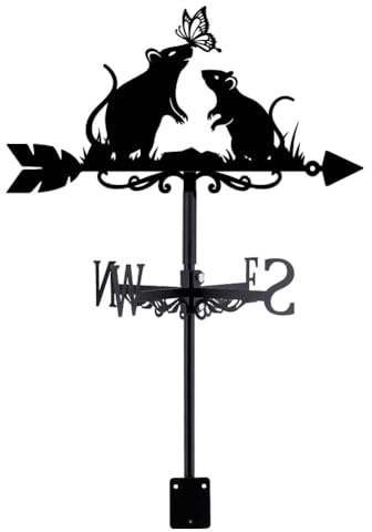 SUPERDANT Veleta de viento con diseño de mariposa y ratón, bonita paleta de metal para jardín, casa de campo, paletas decorativas para exteriores, indicador de dirección del viento para patio,
