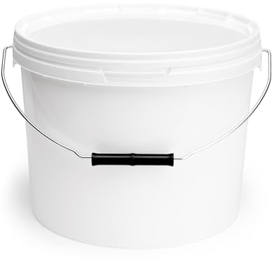 Garronda Secchio di plastica con Coperchio 10 L per la conservazione di Prodotti Alimentari e chimici Contenitore Plastica con Coperchio GD-0115 Bianco 50 Pezzi
