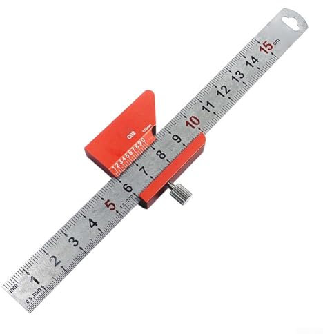 Escuadra para carpintería con regla de acero de 150 mm y tope de posicionamiento ajustable (1 juego)