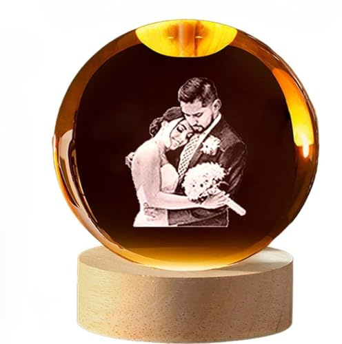 Bocheng Bola de cristal personalizada con luz nocturna LED, decoración de fotos personalizada para dormitorio y oficina, regalo para bodas, padres, mascotas (8 cm)