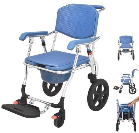 LYJIANGXIN Sedia da Doccia Rotolante 4 in 1 con Ruote, Sedia da Bagno A Rotelle Impermeabile per Disabili per Anziani, Sedia da Toilette con Secchio Rimovibile, Sedia da Comodino su Ruote