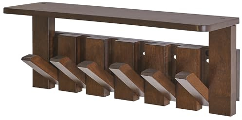 YMYNY Coat Hooks Wall Mounted with Shelf, Piano Coat Rack Wall Mounted with Retractable Hooks, Wooden Wall Coat Rack for Entryway, Bedroom for Hanging Clothes/Keys/Hats/Towels/Bags, Walnut, HWS008H