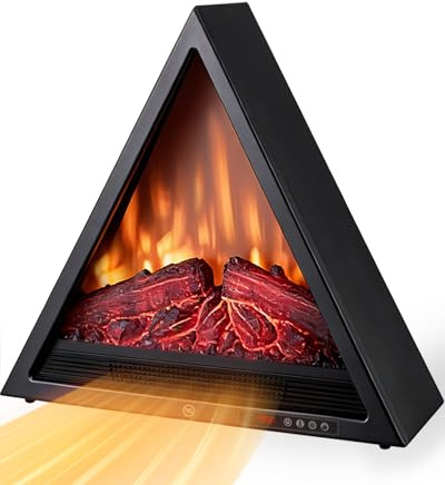 AIRMATE Camino Elettrico Triangolare, 1800W Caminetto Elettrico con Riscaldamento, Effetto Fiamma 3D, Camino Elettrico 4 colori di fiamma, Camino con telecomando, Stufa Elettrica 24H Timer