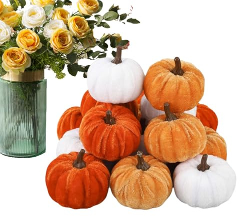 Yuemeuy Calabaza De Terciopelo Decoración Halloween,16 Piezas Decoración Calabaza - para Cocina Jardín Ventana Entrada Interior Exterior