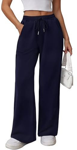 Litherday Pantalón Mujer Algodón Ancho Bolsillos Cordón Azul Oscuro XXL