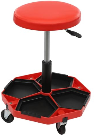 MELAQULY Asiento con ruedas para taller, taburete de taller de 45 a 58 cm de altura regulable, asiento de taller con estante y 4 ruedas de hasta 150 kg para procesamiento mecánico, mantenimiento de