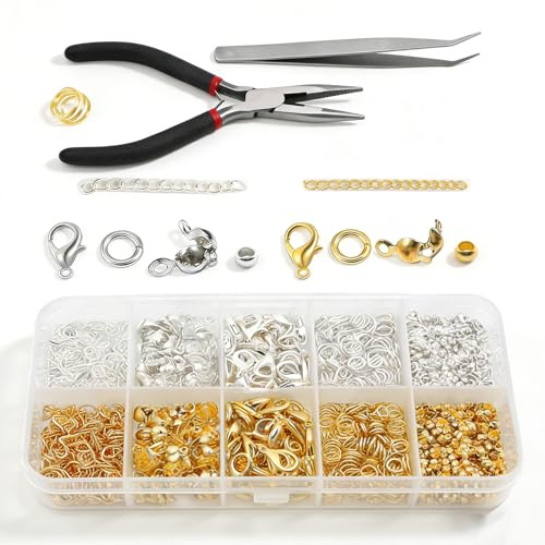 Juego de 580 Kit para Hacer Pulseras con Aros de Acero Inoxidable, Pinza Fina y Abridor de Anillas, Ideal para Crear Joyería Personalizada y Proyectos de Manualidades