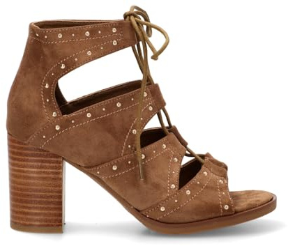 Etika Botines de Tacón Alto para Mujer, Diseño Casual con Cierre de Cordones y Acabado Textil Suave, Modelo 31131 Camel - 36