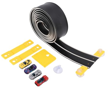 Hamwesh Pista de Carreras Flexible, Pista de Autos de Carreras Duradera y Colorida Impulsada por Gravedad DIY, de Autos de Juguete con 4 de y Ventosas para Niños de 3 a 10 Años (Black)