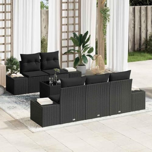 kithwjll Ensemble de canapé de jardin avec coussins en rotin synthétique noir, groupe de sièges modulaires pour terrasse, balcon, avec table, tissu résistant aux intempéries et matériaux résistants