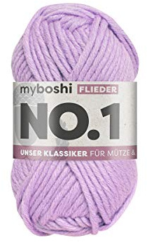 myboshi No.1 Wolle zum Häkeln und Stricken, Schnellstrickgarn, langlebige Mützenwolle, Strickwolle, Häkelwolle, mulesing-frei, 50g, Ll 55m Lila (Flieder), 1 Knäuel