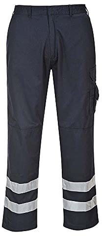 Portwest S917 Iona Säkerhetsstrid Byxor 8 Fickor Elastisk Midja Slitstark | Marinblå, XL, EN 17353, UPF 40+, Polyester, Dragkedja med Knapp, Reflekterande Tejp, Flera Förvaringsfickor, 2 X Höftfickor