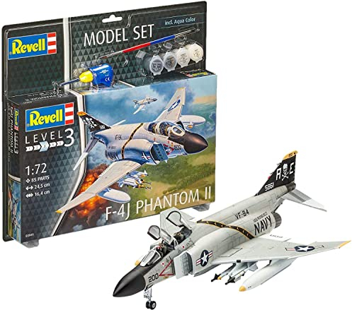 Revell Modellbausatz Flugzeug 1:72 - F-4J Phantom II im Maßstab 1:72, Level 3, originalgetreue Nachbildung mit vielen Details, , Model Set mit Basiszubehör, 63941