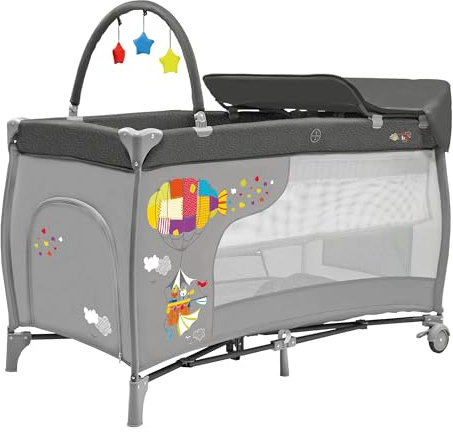 ASALVO Cuna de viaje 120x60 Mix Plus para bebe de 0 a 15kg /3 EN 1. Cuna, Parque y Cambiador/Plegable en 30 segundos con Altura ajustable/Gris Zep