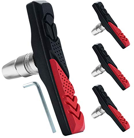 Rujoi Bremsschuhe für V-Brake 72 mm 2 Paar, Fahrrad Bremsbeläge mit Bolzen, Hohe Bremsleistung Vorne und Hinten Fahrradbremsbacken, Edelstahl Bremsgummi für Cruiser MTB Mountainbike