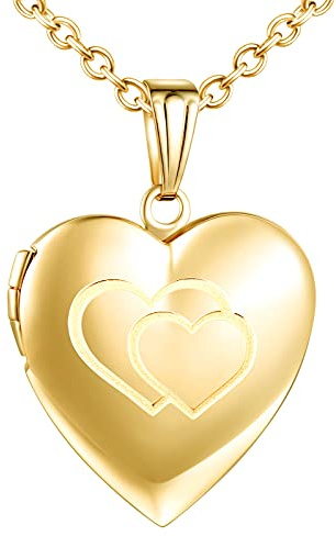 MicVivien Collar de Fotos Mujers con Colgante Corazón Locket, Collar Medallón Guardapelo Fotos Personalizada Joyería DIY Estampa Love/Doble Corazon Fotografía Conmemorativa Relicario