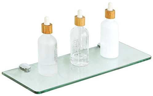SAYAYO Étagère Murale en Verre Tablette Salle de Bain, Étagère de Douche en Verre Transparent Trempé de 7MM Épaisseur et Chrome Poli Supports, Longueur 38CM, EGBL1012R-C