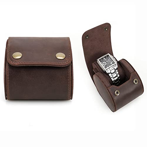 CONTACTS Custodia per orologio da viaggio in vera pelle, rotolo per orologio singolo, custodia protettiva portatile da esposizione per orologi vintage (caffè-CF1138)
