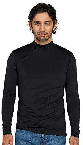LAPASA Herren Stehkragen Thermounterhemd, Innenfleece Thermounterwäsche langarmliges Thermo Shirt Funktionsunterwäsche Oberteil (M102), Schwarz (Warm), L