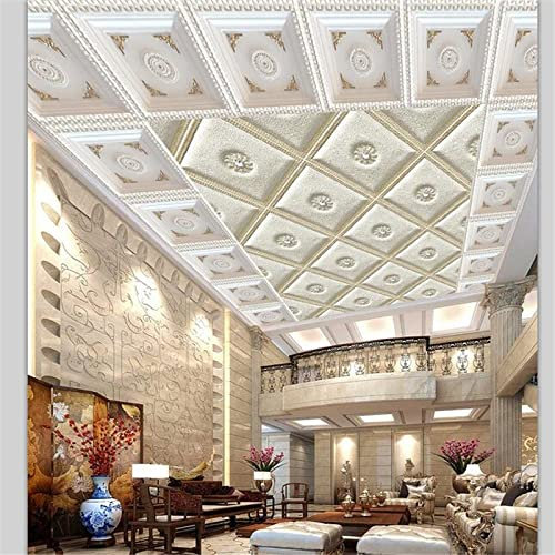 HEBIQUAN Ceiling Wallpaper 3D Mural Relief White Lattice Sandstone Living Room Home Decoration Ceiling Wall Painting Hotel Lobby Ceiling Art Painting