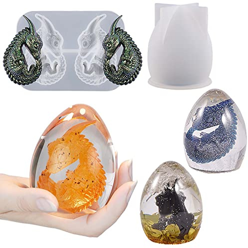 2 Pack Dragon Egg Mold - Dinosaur Silicone Mold for Resin, Candle, Easter Egg, Animal, Cartoon, Candles