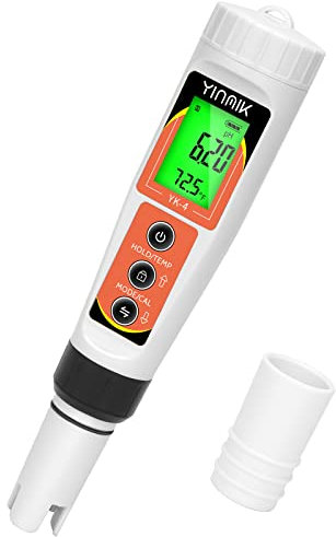 Digital pH Meter 4 in 1 pH EC TDS Temp Meter for Water Hydroponics Waterproof DWC pH and EC PPM Water Tester with Backlit for Nutrients Growing Indoor Garden Home Brewing Pool Aquarium Drinking Water
