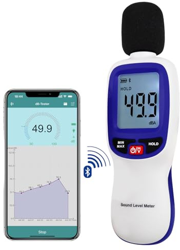 Decibel Meter Bluetooth, Portable Sound Level Meter with Data Logging, Can Fit with Smartphone App Recording, 30 to 130dBA Noise Decibel Meter SPL Meter w/Data Hold MAX MIN Alarm Backlit LCD Display