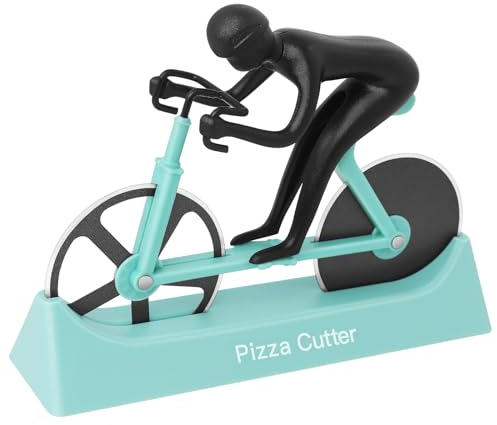 KUONIIY Cortadores de pizza, cortador de pizza para bicicleta, doble acero inoxidable, cuchillas superafiladas con revestimiento antiadherente, azul
