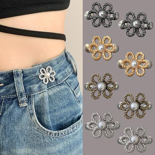 8 juegos de botones para hacer pantalones más ajustados, pantalones ajustables tensores de cintura, clip para apretar pantalones apretar cintura, botón de jeans para pantalones, faldas y más