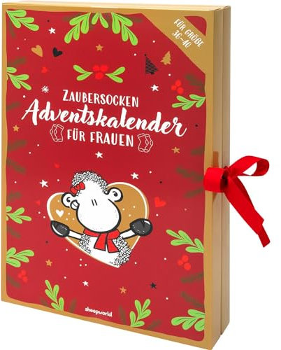 Sheepworld Socken Adventskalender für Frauen | Kalender mit 12 Paar Damensocken, einzeln gepresst in 24 Päckchen, Größe 36-40 | Lustiges Geschenk, Weihnachten | 51182