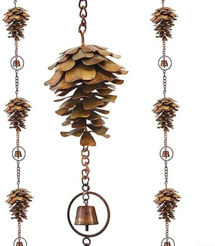 HpLive Chaînes de pluie en métal de 105 cm - Pommes de pin - Pour l'extérieur, les gouttières, les descentes, les bâtiments, les couloirs