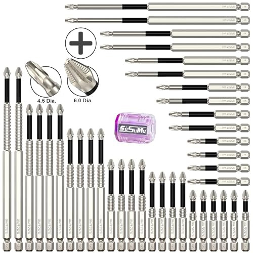 6.0 PH2 Non-slip Threaded Screwdriver Bit Set With Magnetizing/Demagnetizing Ring,Magnetic Bits For Impact Driver, 4.5 PH2 1/4 Hex Shank Screwdriver Bit Set, Electronic Mechanical Repair