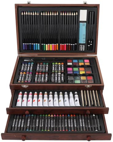 142 Piece Deluxe Art Set, Art Supplies Drawing Painting Kit med Färgpennor, Oljepasteller, Kritor, Träkonstlådesuppsättning för Vuxna Tonårskonstnärer Nybörjare